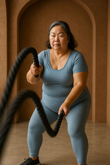 Authentic Plus-Size Woman Training in Gym – Realistic Fitness Lifestyle Photography. AI