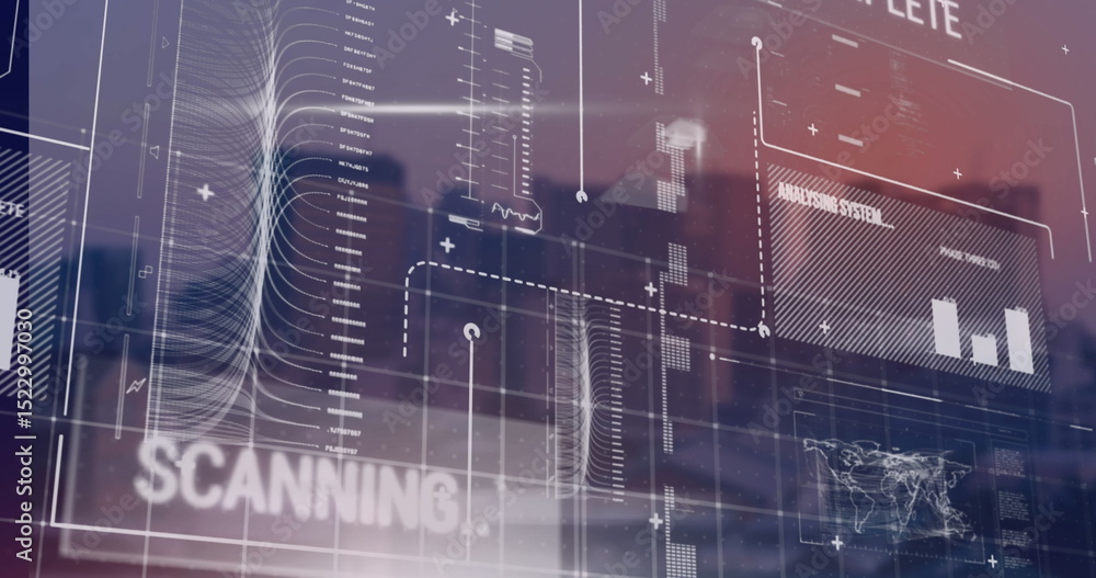 Poster digitally hud interface is scanning and analyzing the database representing modern technology