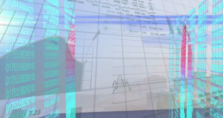 Image of data processing over cityscape