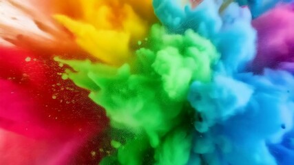 Colorful Holi powder explosion on white background, vibrant rainbow pigment dust cloud, abstract design element - Powered by Adobe