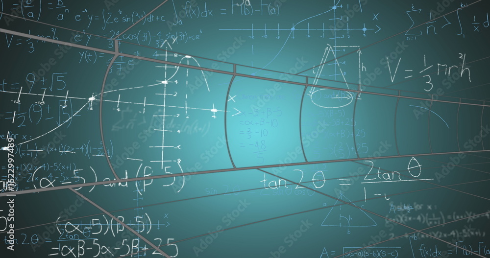 Poster image of math formulas on green background