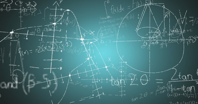 Image of math formulas on green background - Powered by Adobe