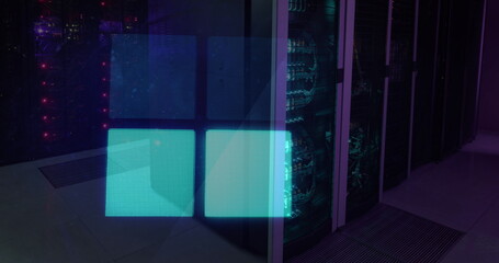 Image of glowing squares over server room