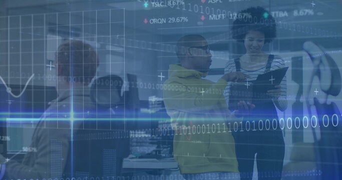 Image of data processing over diverse male basketball players at sports image - Powered by Adobe