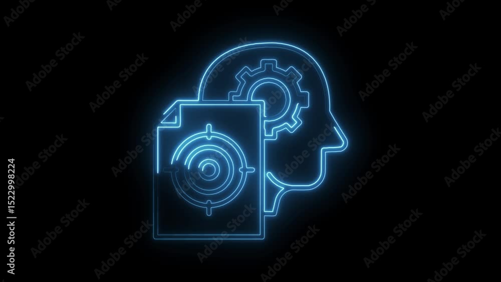 Aufkleber blueprint of strategy with target and intelligence neon animation on a black background