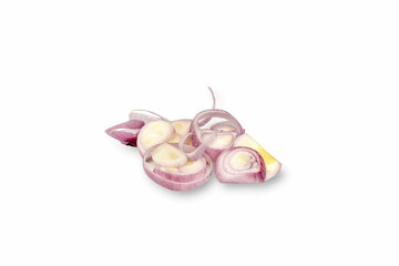 Thinly Sliced Purple Shallot Rings On White Background