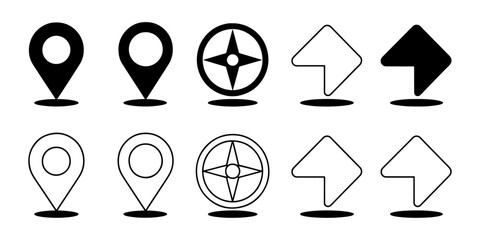 Collection of Location Marker and Directional Arrow Icons  Black and White Minimalist Design Elements for Web and App Development
