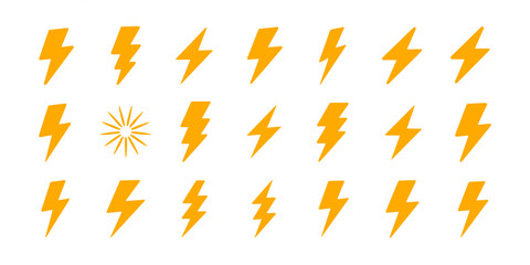 Collection of Orange Lightning Bolt Icons  Perfect for Energy, Power, and Speed Designs