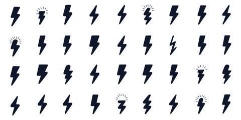 Collection of 30 Lightning Bolt Icons  High-Resolution Vector Graphics for Design Projects