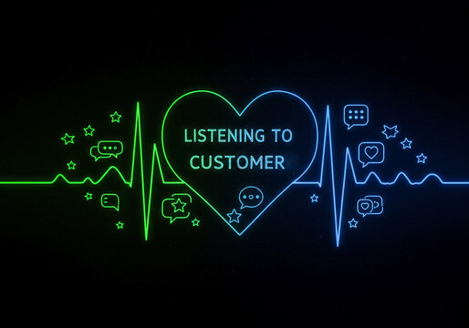 The Pulse of Business: Listening to Customer - A heartbeat waveform with icons and a central heart illustrates that customer feedback is vital to business health.