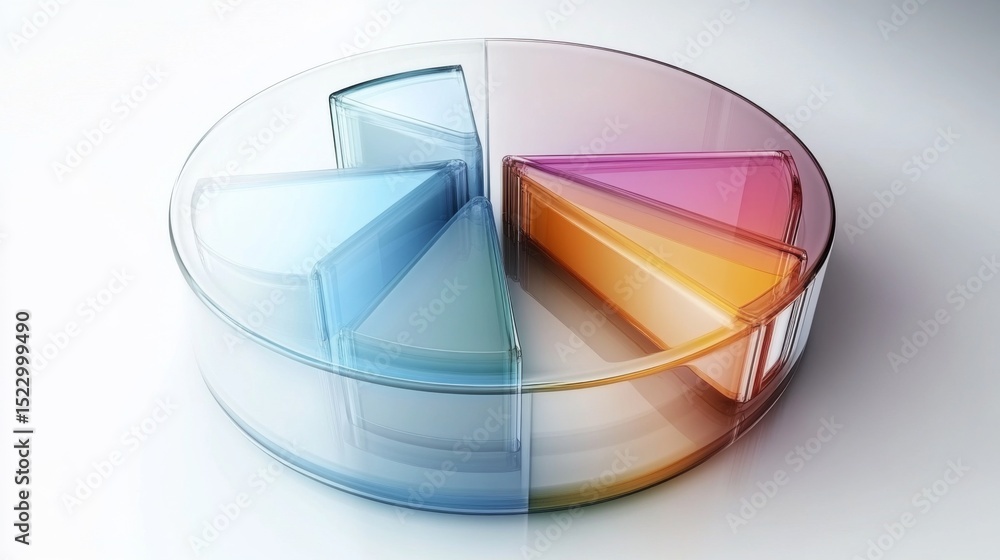 Poster An elegant D pie chart with soft curves and a pastel color palette, showcasing different data points in a harmonious and visually appealing manner.