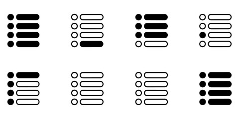 Collection of Simple Bullet Point List Icons Black and White Variations for UI Design