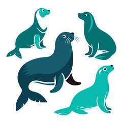 Sea Lion Icon Set – Flat Vector Symbols	
