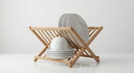 Wooden dish drying rack for kitchenware