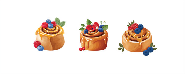 Delicious cinnamon rolls illustration bakery food art bright environment close-up view illustrator inspiration