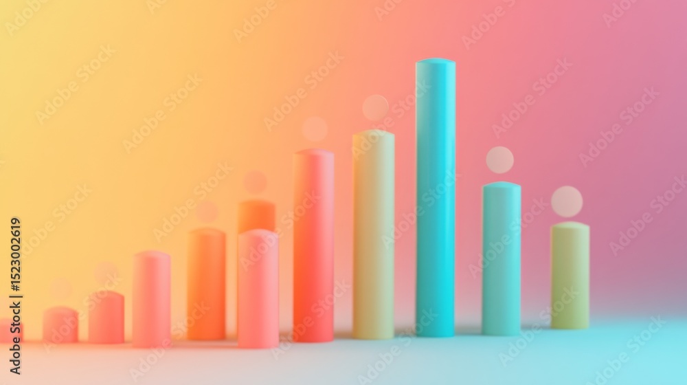 Leinwandbilder A clean and minimalist D bar chart with tall, evenly spaced bars, cast shadows on a subtle gradient background, emphasizing clarity and precision in financial data.