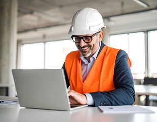 Architect working on laptop in construction office