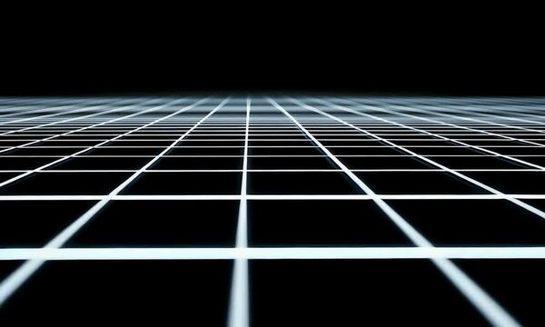 Perspective grid pattern on dark surface.