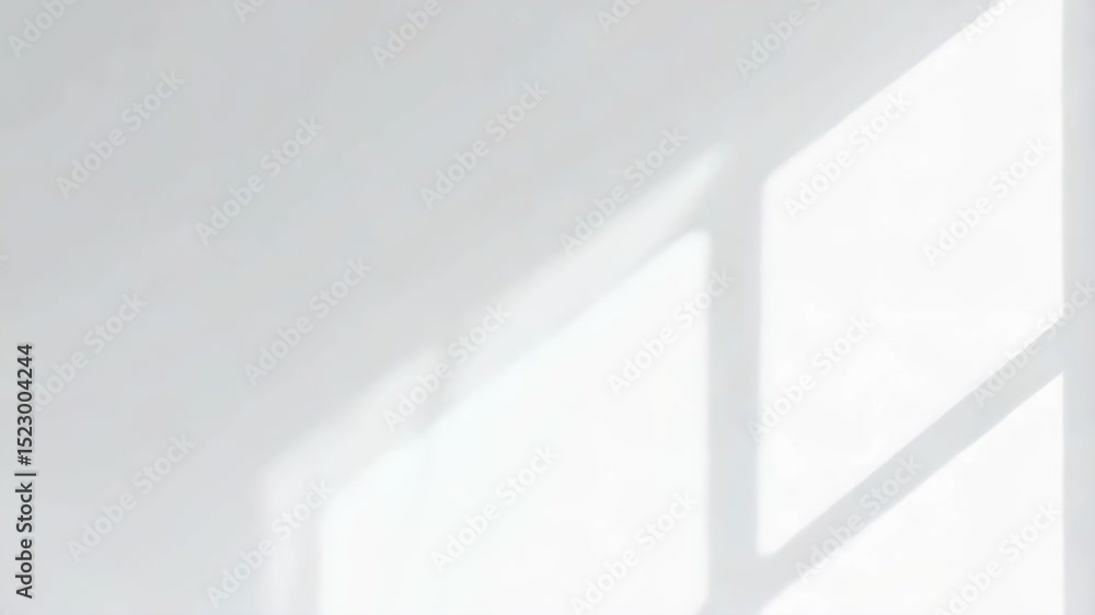 Poster clean white wall with soft sunlight streaming through paned window, creating abstract geometrical sh
