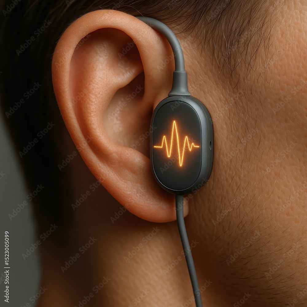 Poster advanced earlobe view showcasing unique technology in medical applications and sound monitoring