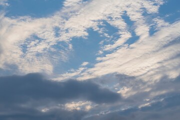 Soft white clouds in blue sky at dawn - natural background