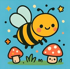 Bee and mushrooms