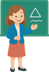 Friendly Female Teacher Explaining Lesson on Chalkboard in Classroom