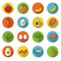 Colorful Illustrated Icons of Various Healthy Food Items