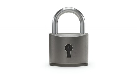 Gray metal padlock on white background