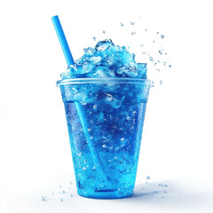 Refreshing blue slushie with ice and straw against a white background perfect summer drink concept fresh beverages