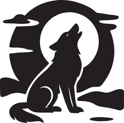 Black cat and dog vector silhouette illustration with a howling wolf