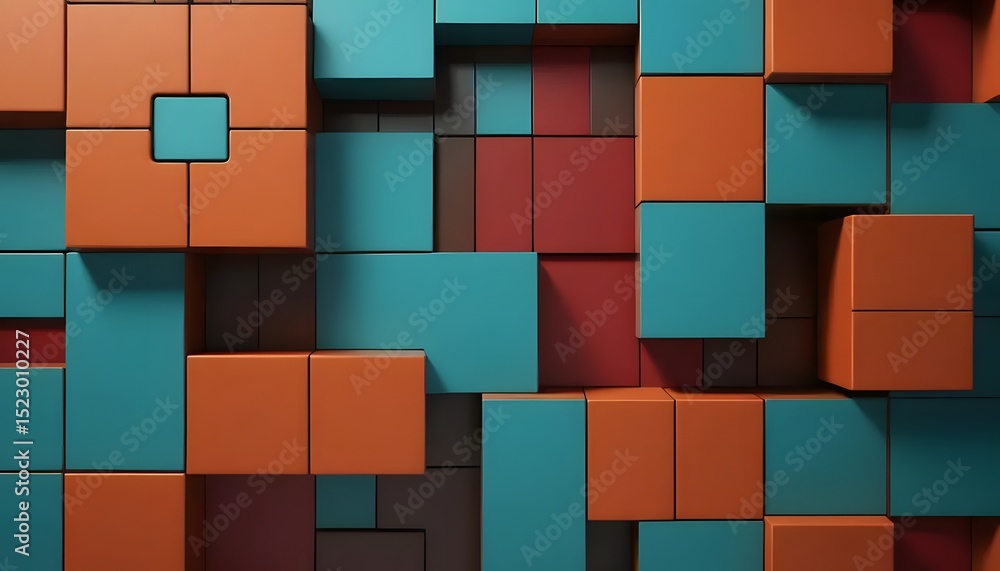 Poster abstract background featuring a pattern of teal and orange cubes in a geometric arrangement