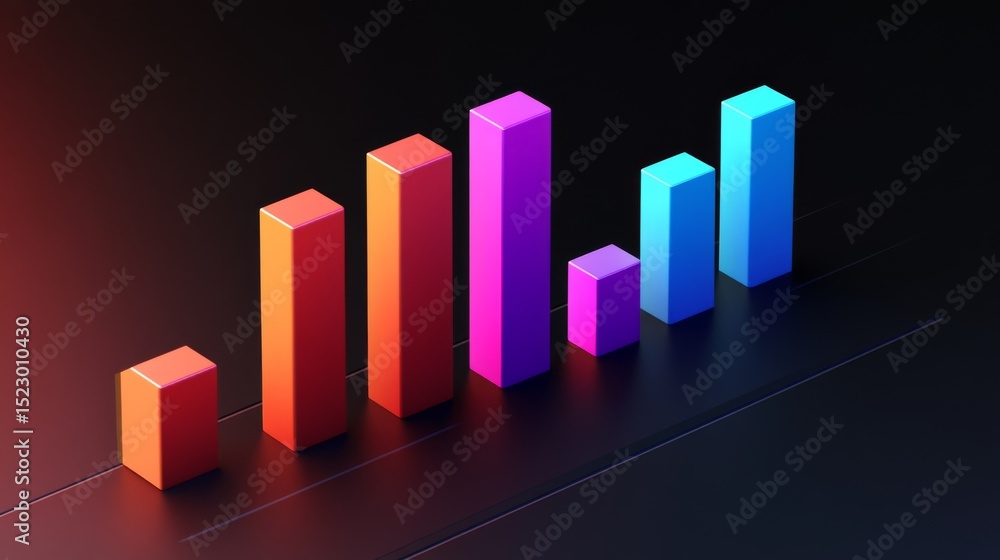 Poster A professional D bar chart with a clean layout, showcasing different financial metrics in distinct colors, complemented by light effects to enhance its visual appeal.