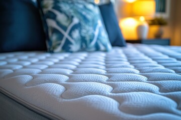 Fototapeta premium Close-up of a comfortable mattress with decorative pillows