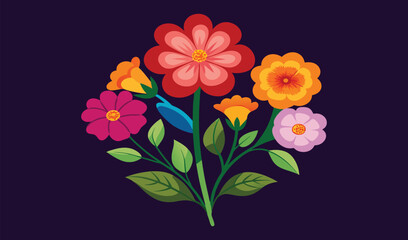 Vibrant colorful flower bouquet illustration