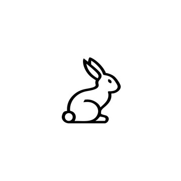 Cute Vegan Rabbit Symbol - Clean Black & White Line Art