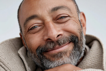 Obraz premium portrait of american homeless person with exaggerated joyful expression focusing on eyes