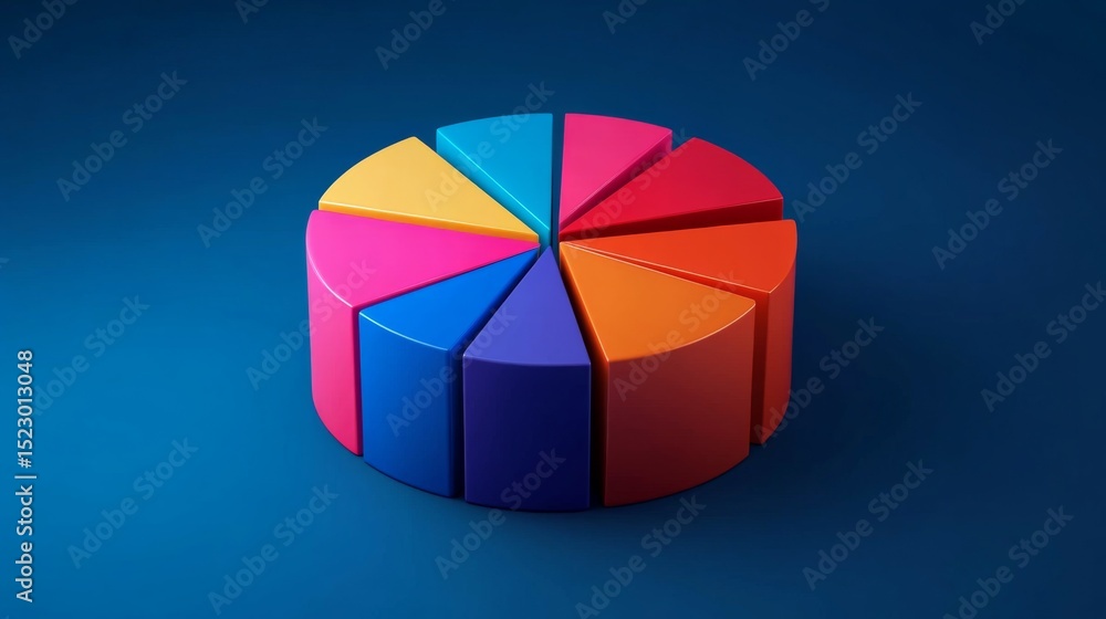 Poster A sophisticated D pie chart with segmented pieces reflecting light, showcasing comparative financial data in a visually striking and informative format.