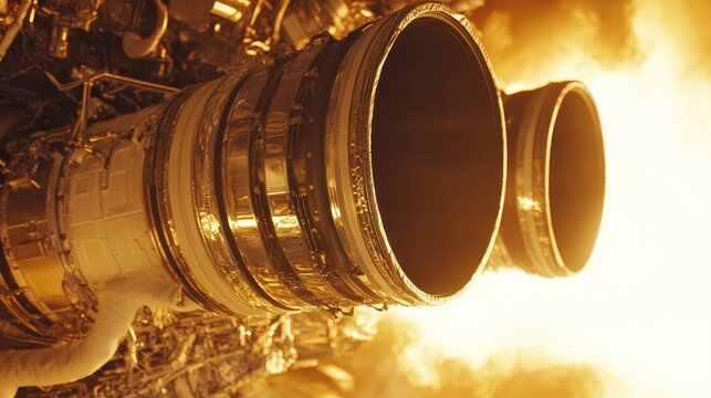 Close-up view of rocket engine nozzles.