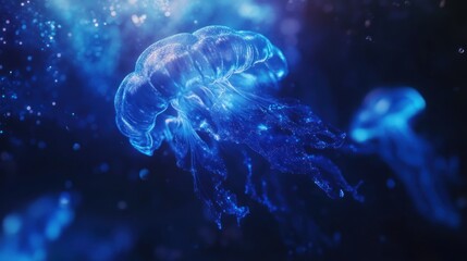 Fototapeta premium Glowing jellyfish in deep ocean