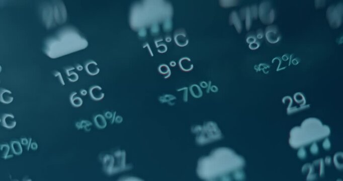Weather forecast for 14 days with lots of precipitation in the form of rain, rain season