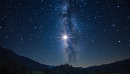 A Shining Star Against the Milky Way &ndash; Captivating Celestial Beauty, Deep-Sky Glow, and Galactic Wonders for , Stargazers, and Cosmic Exploration Enthusiasts Under a Starry Night

