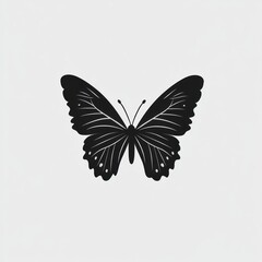 Obraz premium Silhouetted butterfly, black on light gray