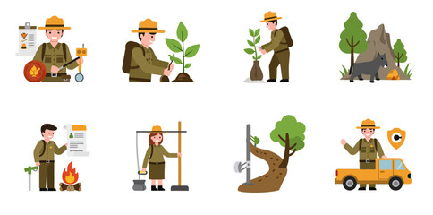 Fototapeta premium Park Rangers Performing Various Duties in Nature and Outdoors