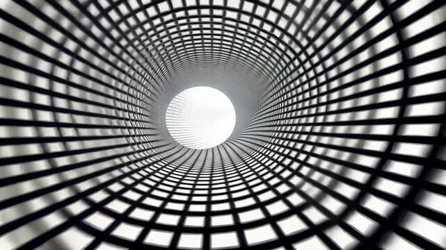 Futuristic 3D Tunnel Pattern Illustration with Light and Binary Code in Black and Blue Space Design