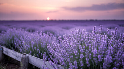 Fototapeta premium Beautiful lavender field at sunset displaying natural beauty and serenity in a soft focus