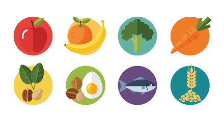 Healthy Eating Icons Fruits Vegetables Protein and Grains