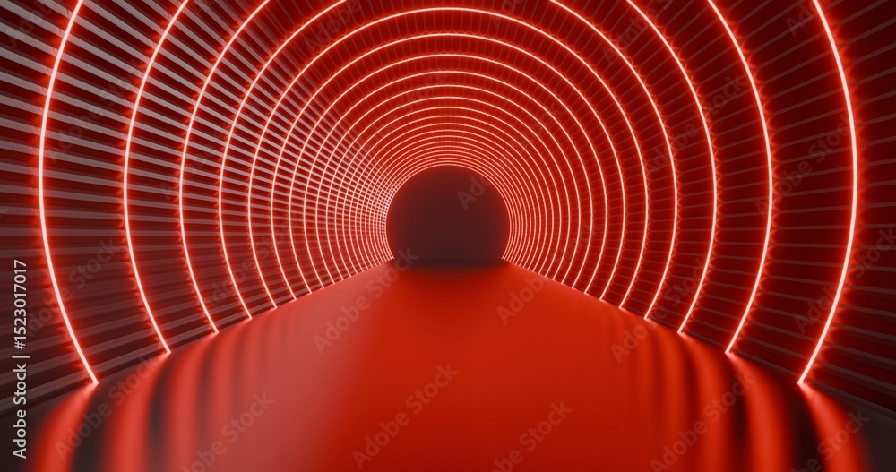 Poster futuristic architecture background neon arch tunnel 3d render