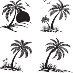 Fototapeta premium Silhouettes of tropical palm trees against a white background