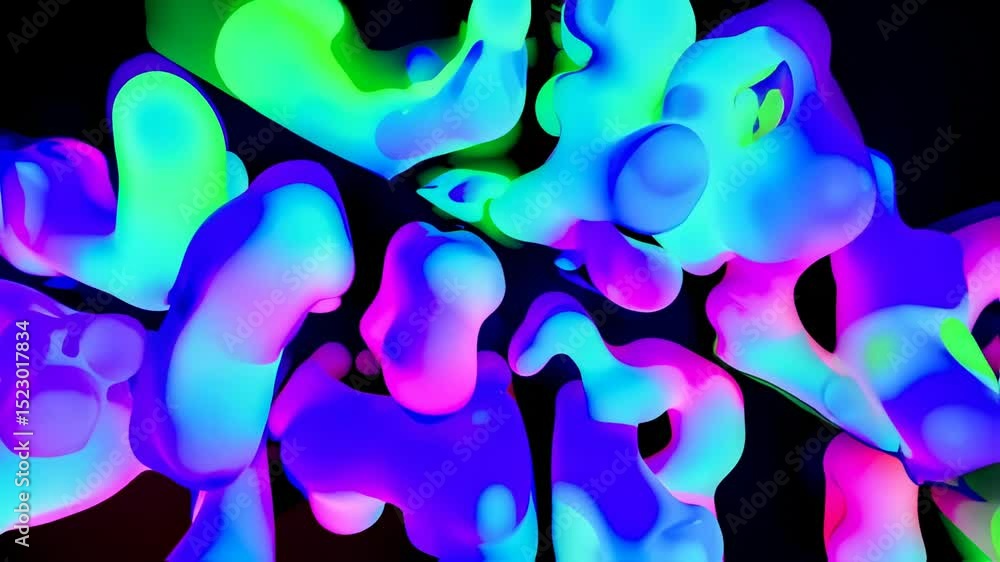 Poster abstract morphing shapes in vibrant neon colors create a dynamic and fluid background